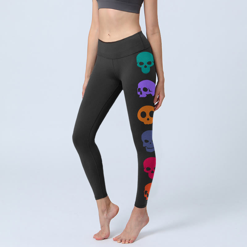 Legginsy do jogi damskie z nadrukiem kolorowych czaszek i Buddha Stones - Czarny - US18, UK/AU22, EU50 (4XL) - image 0