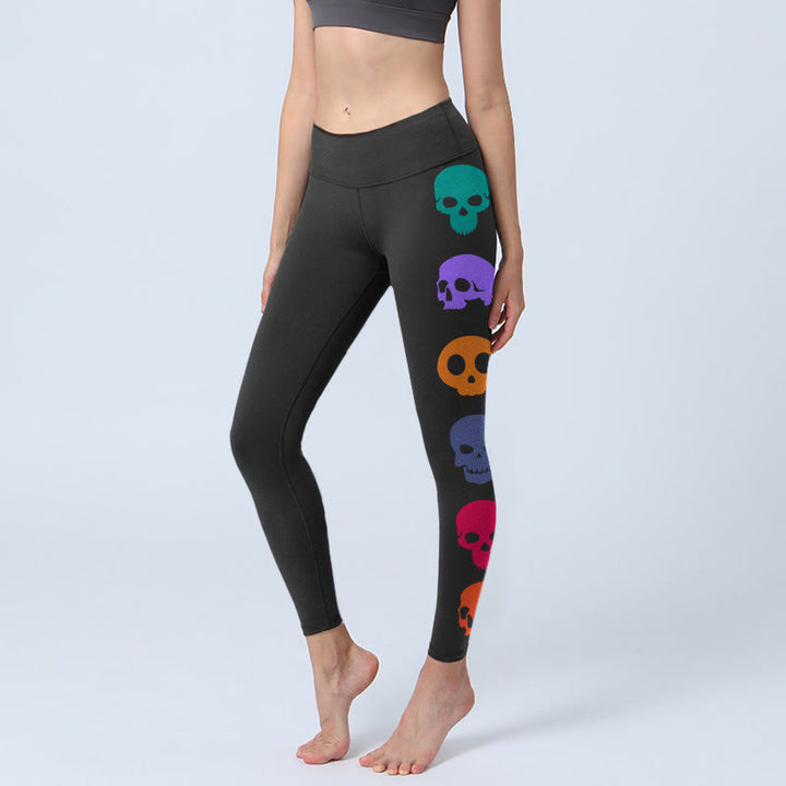 Legginsy do jogi damskie z nadrukiem kolorowych czaszek i Buddha Stones - Czarny - US18, UK/AU22, EU50 (4XL) - image 0
