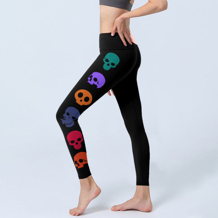 Legginsy do jogi damskie z nadrukiem kolorowych czaszek i Buddha Stones - image 2