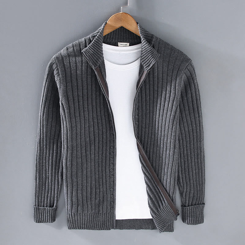 Kurtka męska z długim rękawem i golfem z bawełny Buddha Stones Spring Plain z zamkiem błyskawicznym - DimGray - US/UK/AU42， EU52 (3XL) - image 0