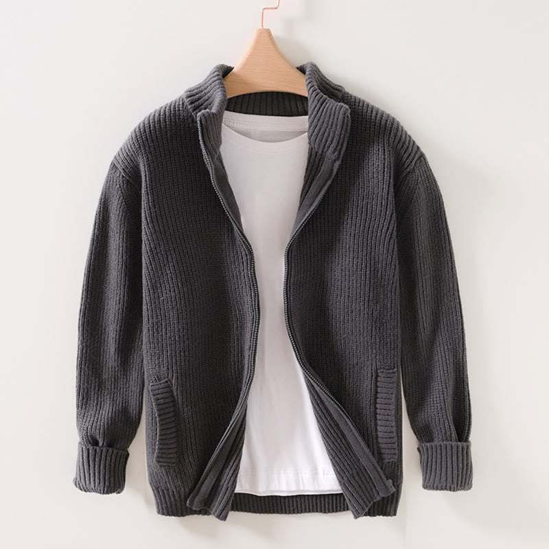 Męska kurtka z długim rękawem z bawełny Buddha Stones Winter Solid Color z zamkiem błyskawicznym i kieszeniami - Łupkowoszary - US/UK/AU40, EU50 (2XL) - image 6