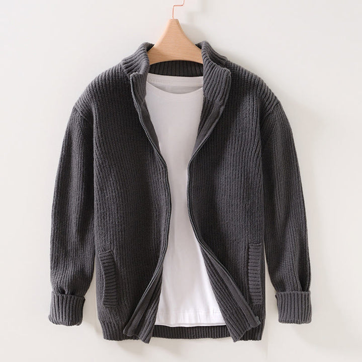 Męska kurtka z długim rękawem z bawełny Buddha Stones Winter Solid Color z zamkiem błyskawicznym i kieszeniami - Łupkowoszary - US/UK/AU40, EU50 (2XL) - image 6