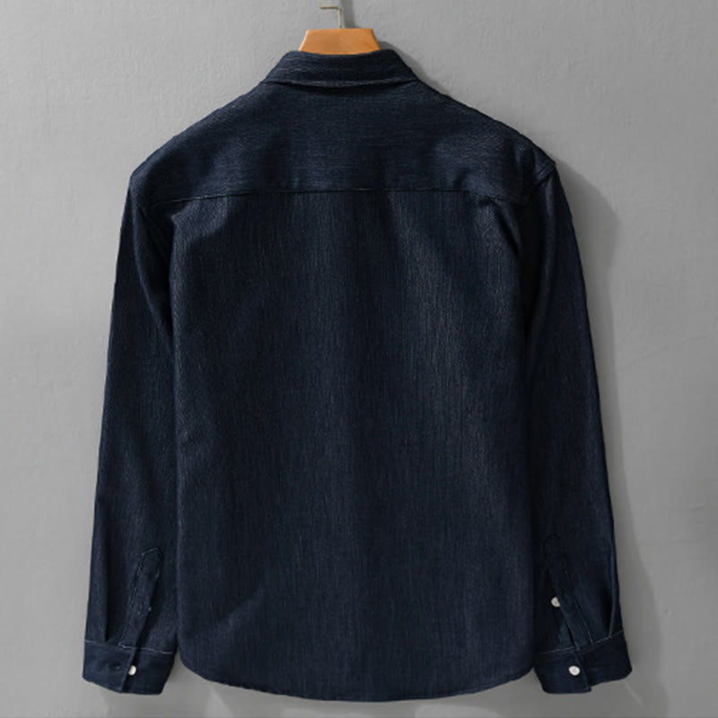 Kurtka męska z długim rękawem Buddha Stones Fall Pure Color z guzikami i klapami - image 2