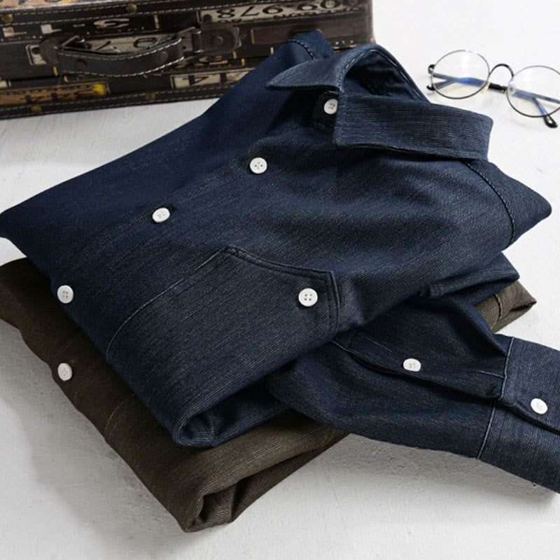 Kurtka męska z długim rękawem Buddha Stones Fall Pure Color z guzikami i klapami - image 16