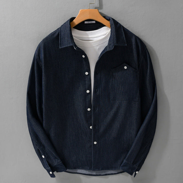 Kurtka męska z długim rękawem Buddha Stones Fall Pure Color z guzikami i klapami - MidnightBlue - US/UK/AU42， EU52 (3XL) - image 0