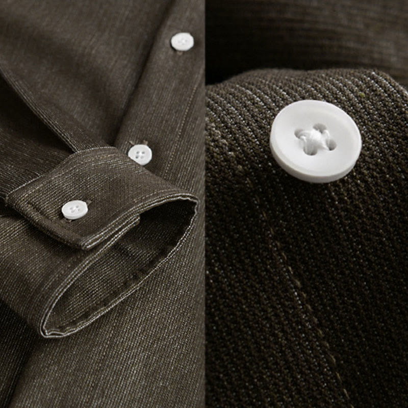 Kurtka męska z długim rękawem Buddha Stones Fall Pure Color z guzikami i klapami - image 14