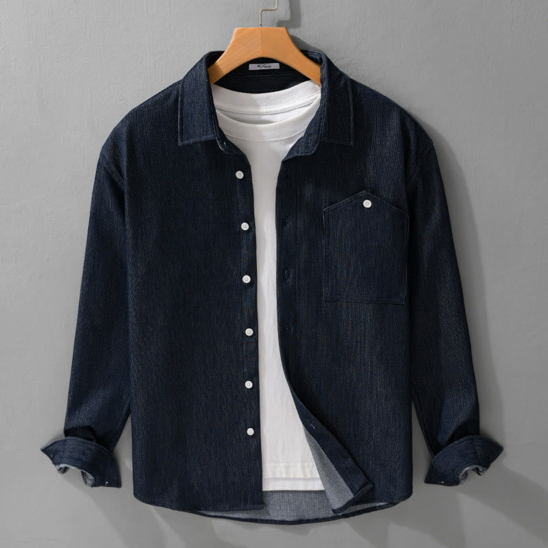 Kurtka męska z długim rękawem Buddha Stones Fall Pure Color z guzikami i klapami - image 1