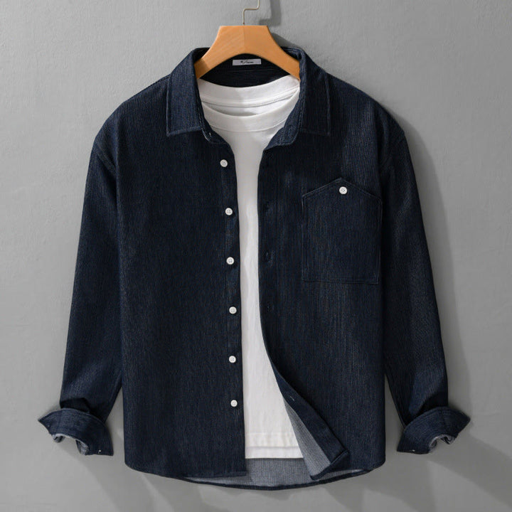 Kurtka męska z długim rękawem Buddha Stones Fall Pure Color z guzikami i klapami - image 1