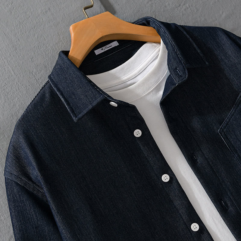 Kurtka męska z długim rękawem Buddha Stones Fall Pure Color z guzikami i klapami - image 3