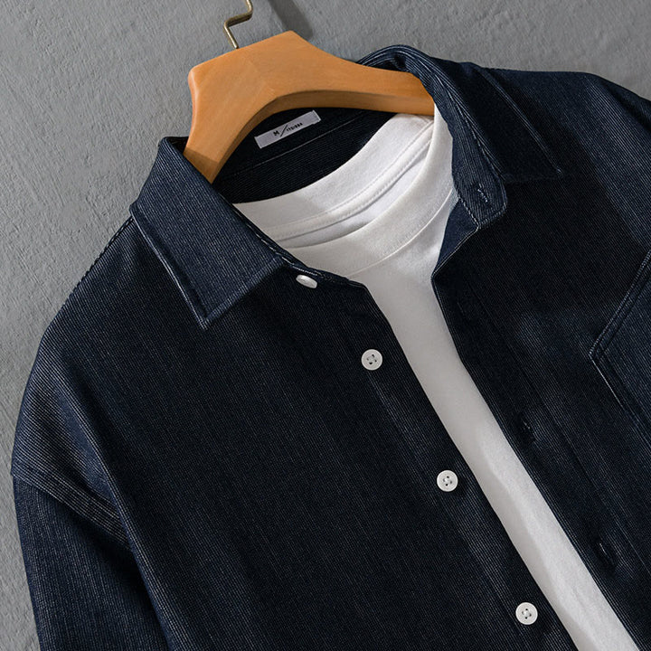 Kurtka męska z długim rękawem Buddha Stones Fall Pure Color z guzikami i klapami - image 3