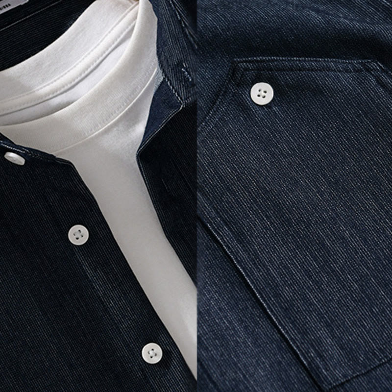 Kurtka męska z długim rękawem Buddha Stones Fall Pure Color z guzikami i klapami - image 5