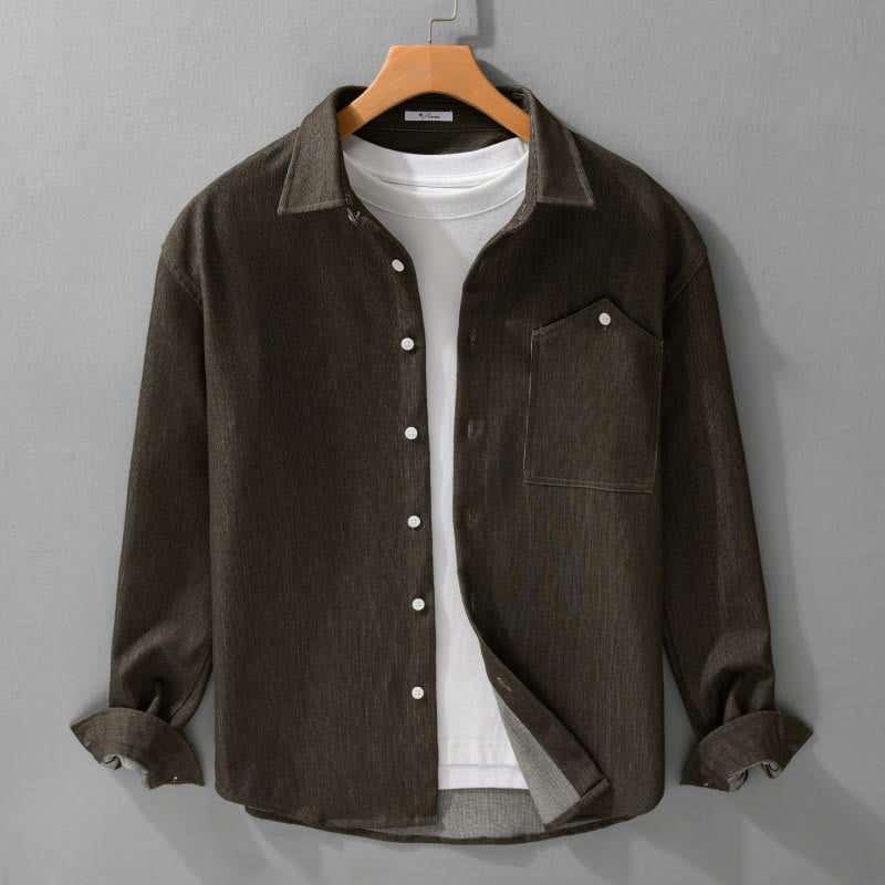 Kurtka męska z długim rękawem Buddha Stones Fall Pure Color z guzikami i klapami - image 11