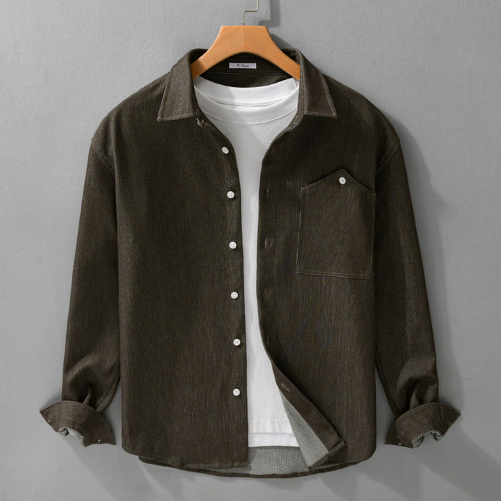 Kurtka męska z długim rękawem Buddha Stones Fall Pure Color z guzikami i klapami - image 11