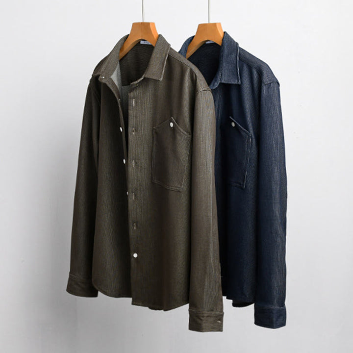 Kurtka męska z długim rękawem Buddha Stones Fall Pure Color z guzikami i klapami - image 15