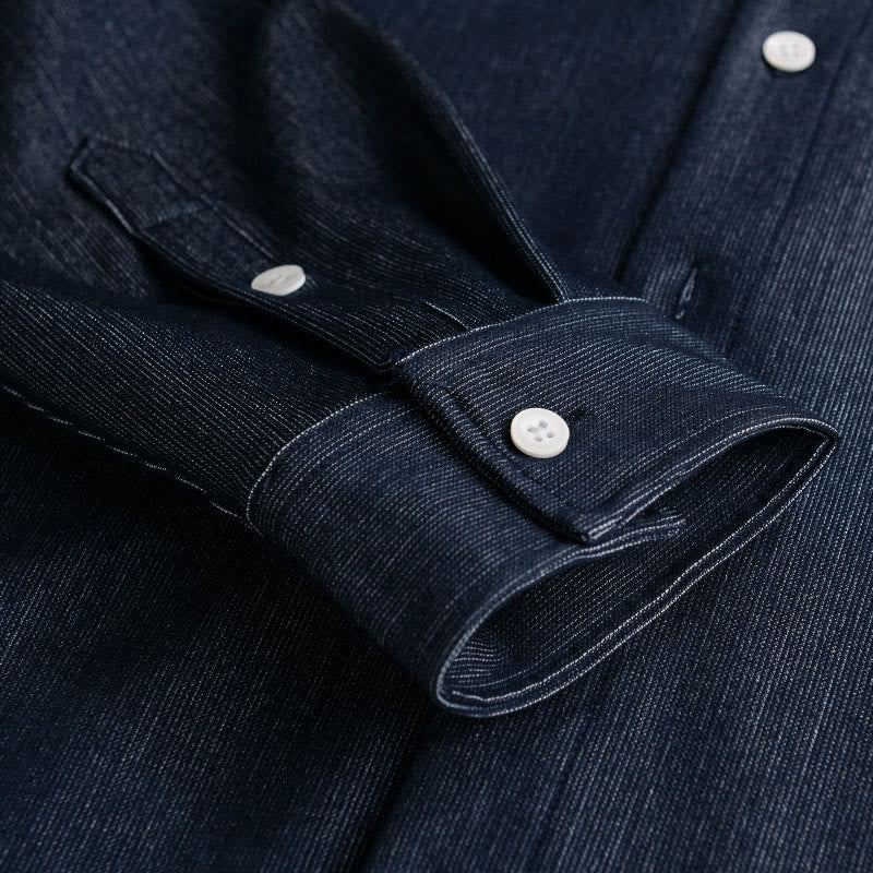 Kurtka męska z długim rękawem Buddha Stones Fall Pure Color z guzikami i klapami - image 6