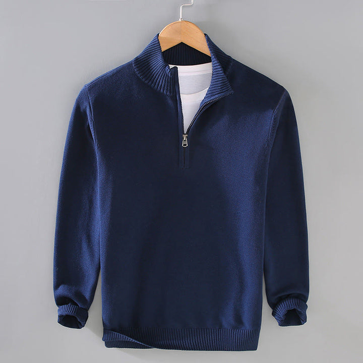 Męski sweter z długim rękawem z czystej bawełny, prążkowany, z Buddha Stones i jednolitym kolorem - Marynarka wojenna - US/UK/AU42， EU52 (3XL) - image 0
