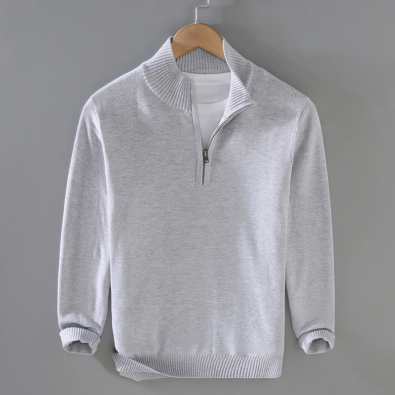 Męski sweter z długim rękawem z czystej bawełny, prążkowany, z Buddha Stones i jednolitym kolorem - Jasnoszary - US/UK/AU42， EU52 (3XL) - image 2