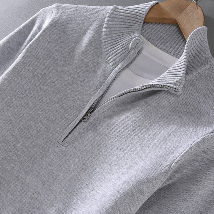 Męski sweter z długim rękawem z czystej bawełny, prążkowany, z Buddha Stones i jednolitym kolorem - image 4