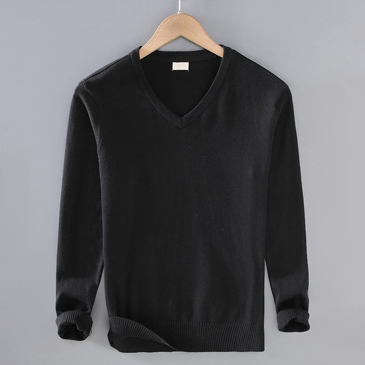 Sweter męski z długim rękawem w jednolitym kolorze z dekoltem w serek i bawełny w prostym wzorze z Buddha Stones - Czarny - US/UK/AU42， EU52 (3XL) - image 9