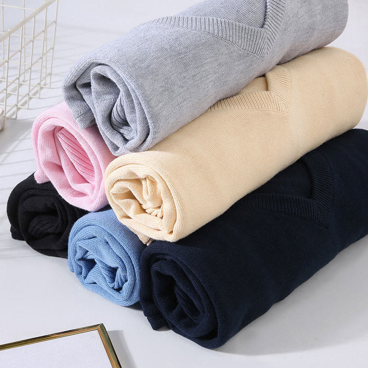 Sweter męski z długim rękawem w jednolitym kolorze z dekoltem w serek i bawełny w prostym wzorze z Buddha Stones - image 15