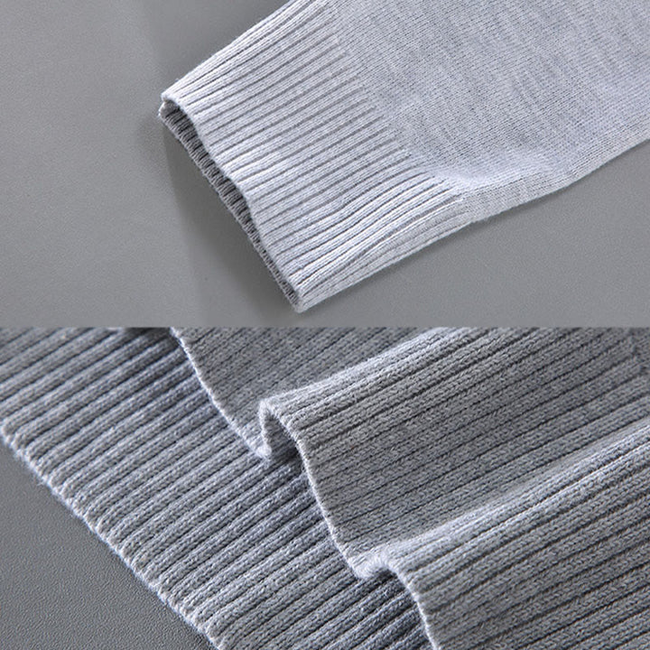 Sweter męski z długim rękawem w jednolitym kolorze z dekoltem w serek i bawełny w prostym wzorze z Buddha Stones - image 6