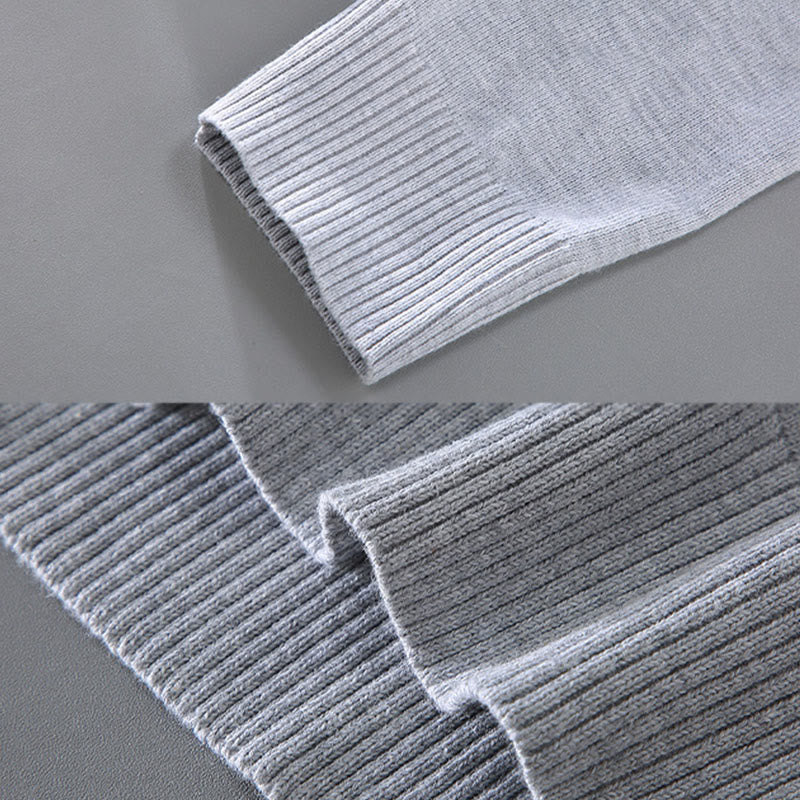 Sweter męski z długim rękawem w jednolitym kolorze z dekoltem w serek i bawełny w prostym wzorze z Buddha Stones - image 6