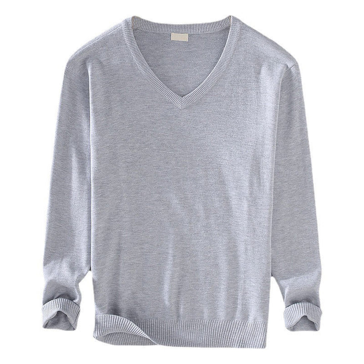 Sweter męski z długim rękawem w jednolitym kolorze z dekoltem w serek i bawełny w prostym wzorze z Buddha Stones - image 7