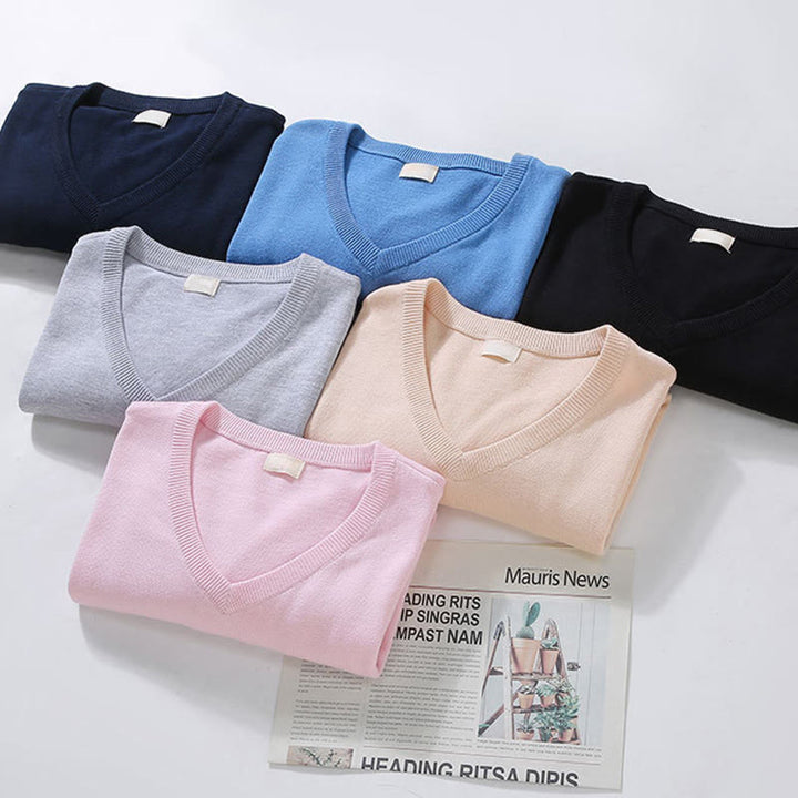 Sweter męski z długim rękawem w jednolitym kolorze z dekoltem w serek i bawełny w prostym wzorze z Buddha Stones - image 13