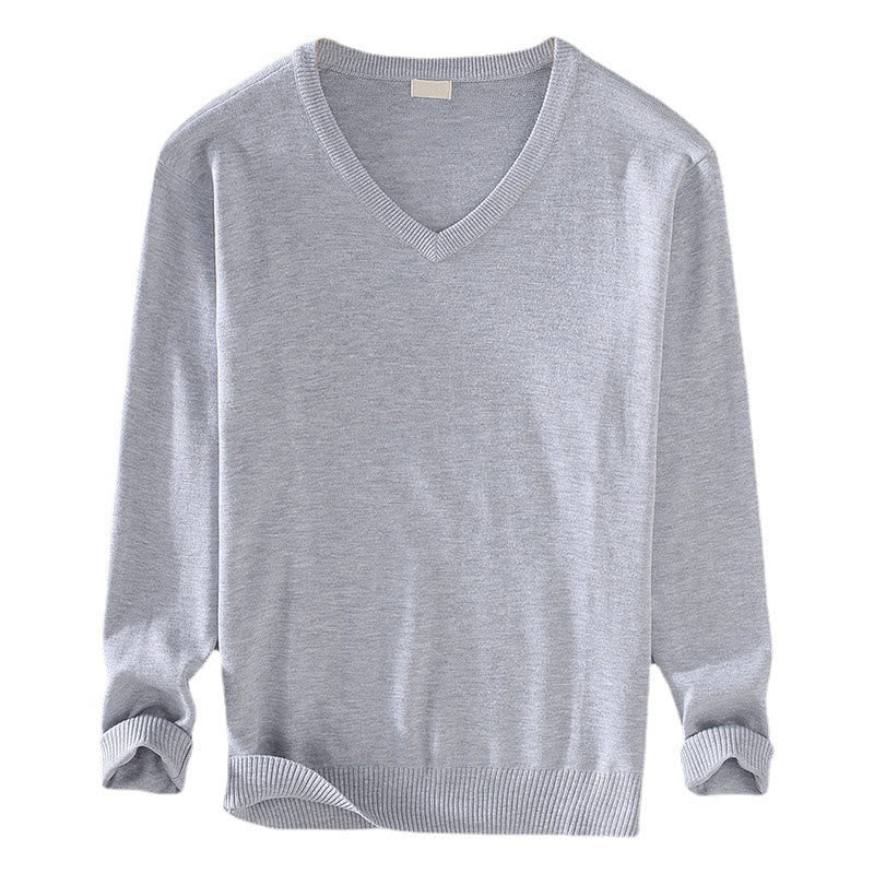 Sweter męski z długim rękawem w jednolitym kolorze z dekoltem w serek i bawełny w prostym wzorze z Buddha Stones - image 7