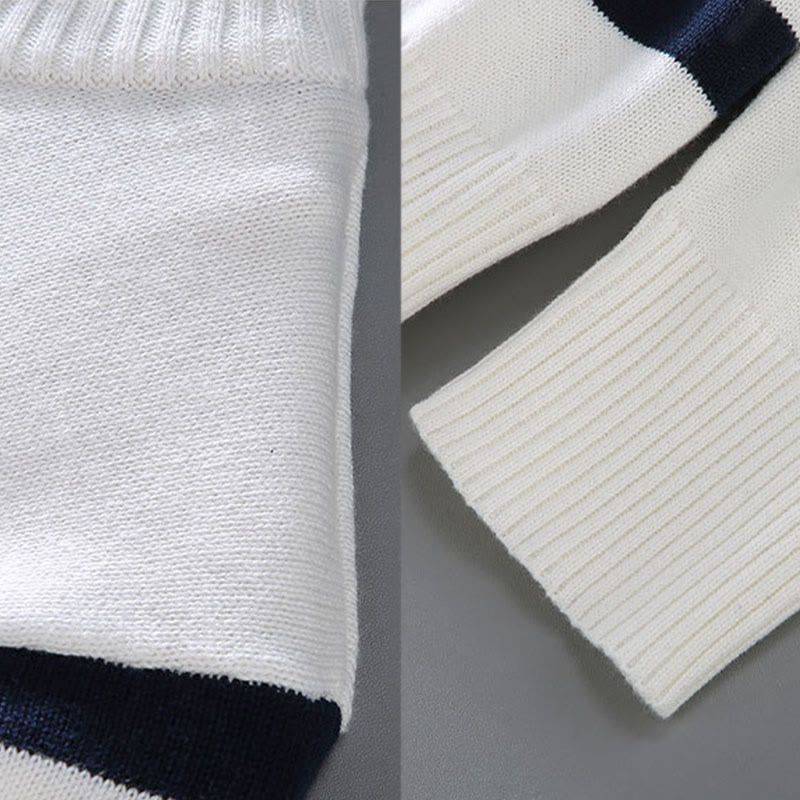 Sweter męski z długim rękawem z kontrastowymi paskami i kontrastowymi Buddha Stones, z bawełny, z półzamkiem - image 8