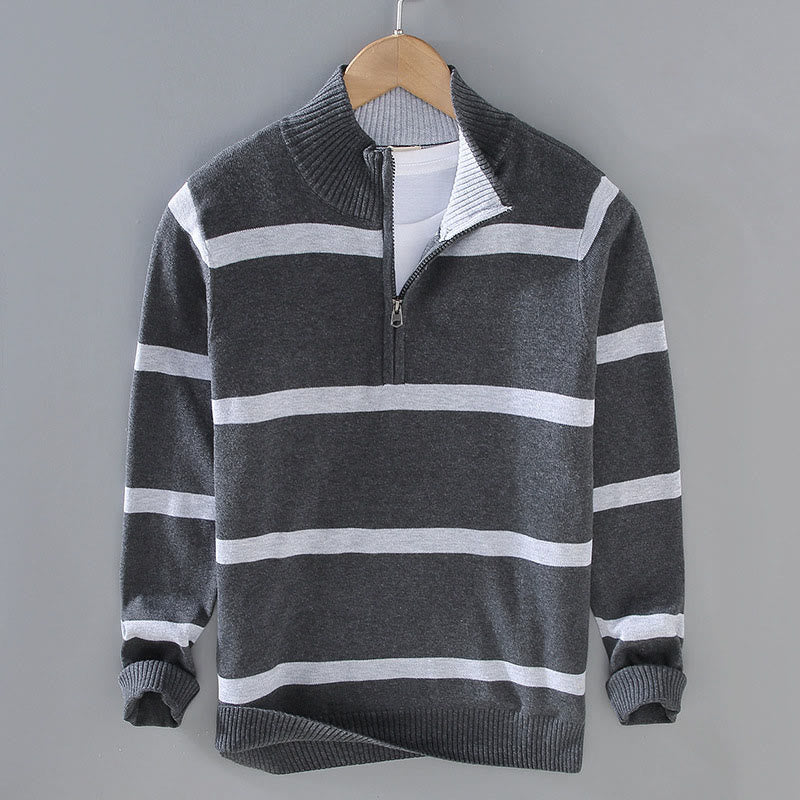 Sweter męski z długim rękawem z kontrastowymi paskami i kontrastowymi Buddha Stones, z bawełny, z półzamkiem - Ciemnoszary Ciemnoszary Pasek - US/UK/AU42， EU52 (3XL) - image 10