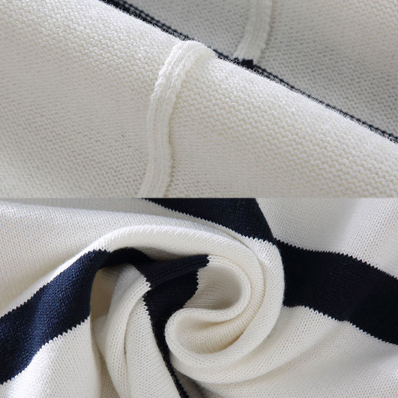 Sweter męski z długim rękawem z kontrastowymi paskami i kontrastowymi Buddha Stones, z bawełny, z półzamkiem - image 6