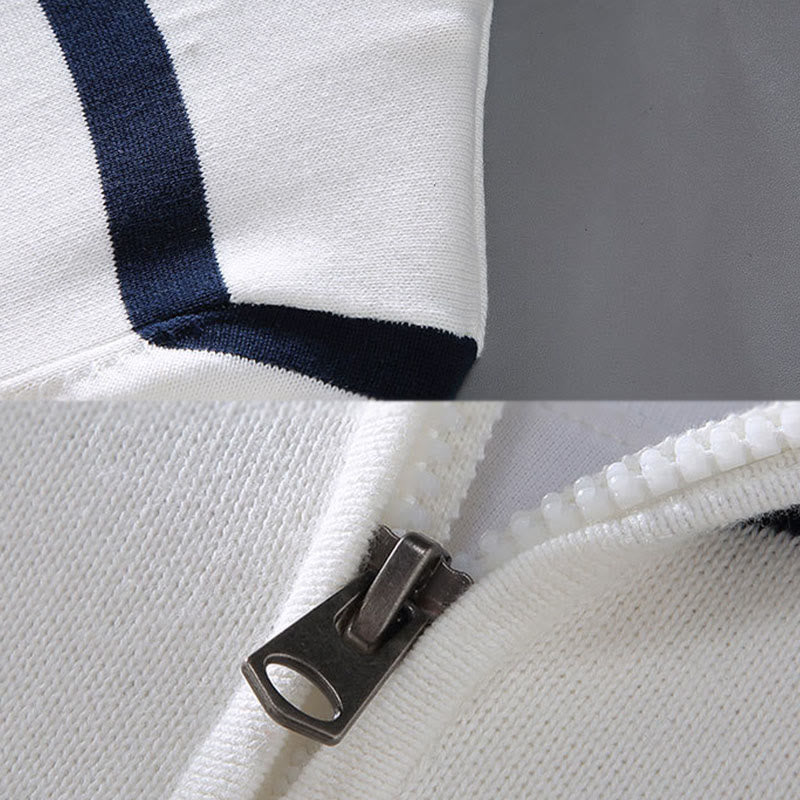 Sweter męski z długim rękawem z kontrastowymi paskami i kontrastowymi Buddha Stones, z bawełny, z półzamkiem - image 5