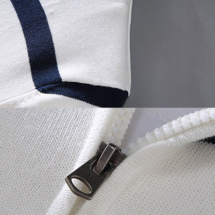 Sweter męski z długim rękawem z kontrastowymi paskami i kontrastowymi Buddha Stones, z bawełny, z półzamkiem - image 5