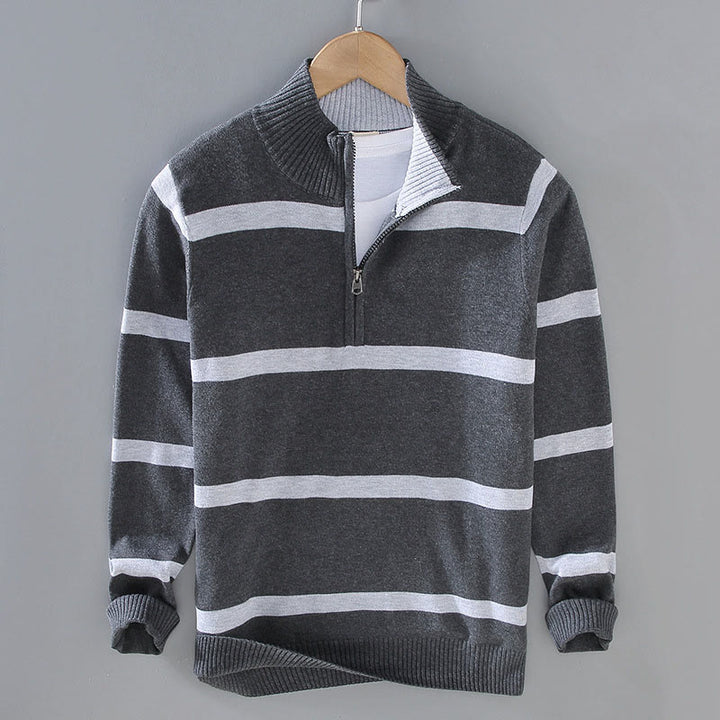 Sweter męski z długim rękawem z kontrastowymi paskami i kontrastowymi Buddha Stones, z bawełny, z półzamkiem - Ciemnoszary Ciemnoszary Pasek - US/UK/AU42， EU52 (3XL) - image 10