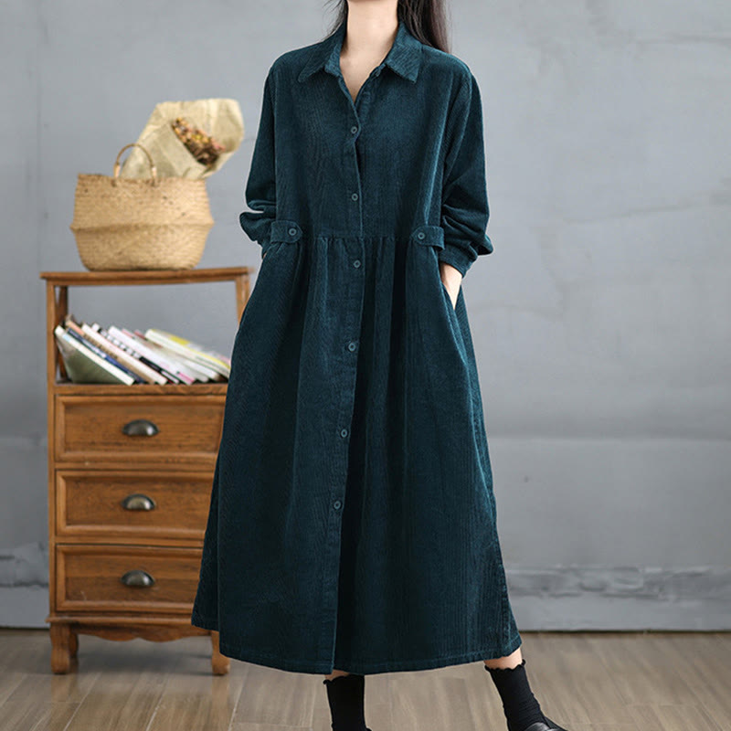 Płaszcz damski z bawełnianego sztruksu z długimi rękawami i kieszeniami, z gładkimi guzikami i Buddha Stones - Cyraneczka - US12, UK/AU16, EU44 (2XL) - image 23