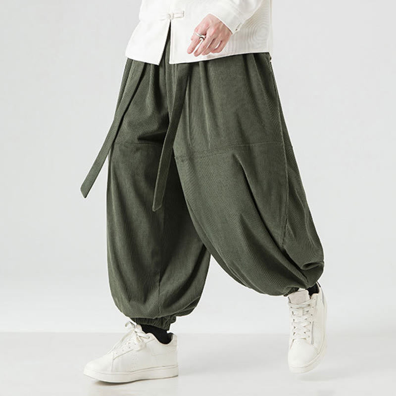 Męskie spodnie haremowe z czystej bawełny sztruksowej z kieszeniami, zimowe, w jednolitym kolorze, z Buddha Stones - SeaGreen - US/UK/AU48， EU58(5XL) - image 0