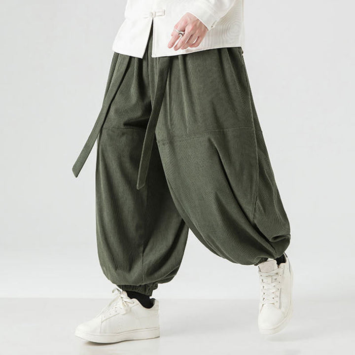 Męskie spodnie haremowe z czystej bawełny sztruksowej z kieszeniami, zimowe, w jednolitym kolorze, z Buddha Stones - SeaGreen - US/UK/AU48， EU58(5XL) - image 0
