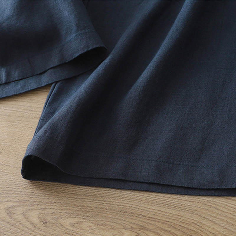 Damskie spodnie z szerokimi nogawkami i guzikami z szerokimi kieszeniami, z bawełny w jednolitym kolorze z Buddha Stones - image 1