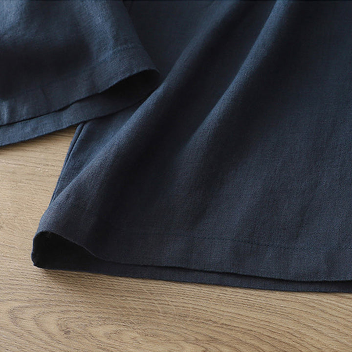 Damskie spodnie z szerokimi nogawkami i guzikami z szerokimi kieszeniami, z bawełny w jednolitym kolorze z Buddha Stones - image 1