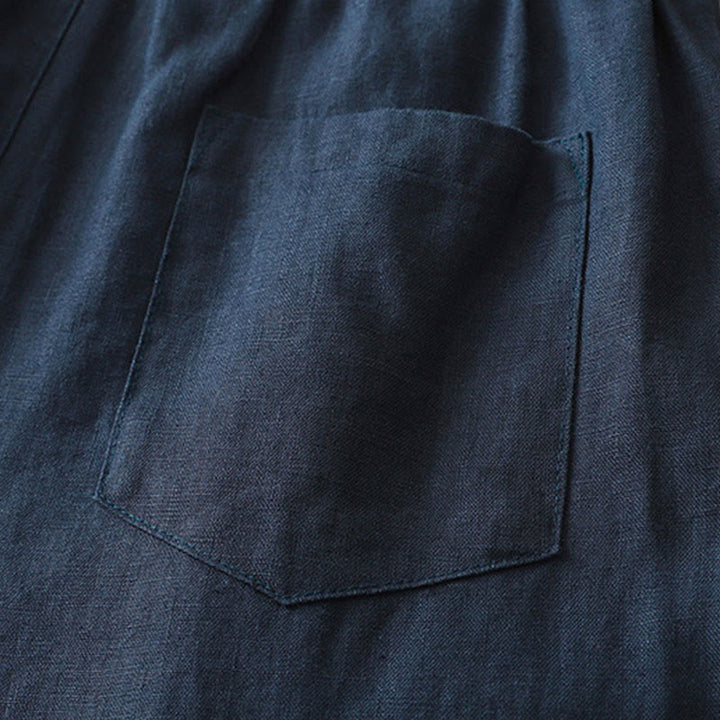 Damskie spodnie z szerokimi nogawkami i guzikami z szerokimi kieszeniami, z bawełny w jednolitym kolorze z Buddha Stones - image 2