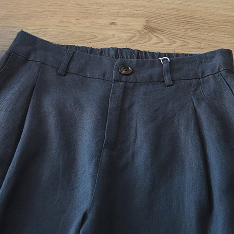 Damskie spodnie z szerokimi nogawkami i guzikami z szerokimi kieszeniami, z bawełny w jednolitym kolorze z Buddha Stones - image 3