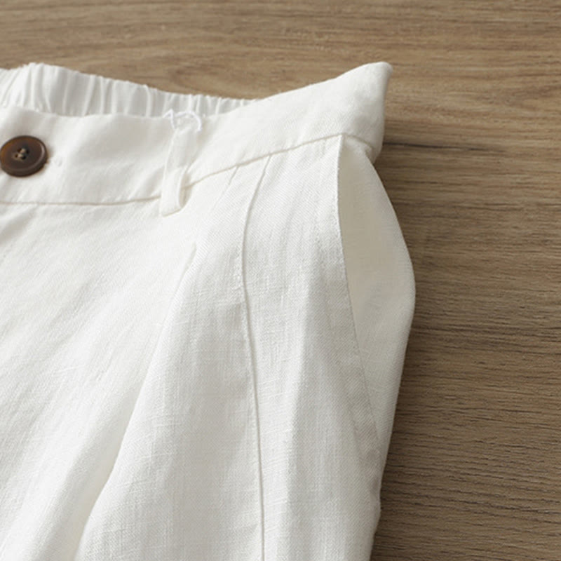 Damskie spodnie z szerokimi nogawkami i guzikami z szerokimi kieszeniami, z bawełny w jednolitym kolorze z Buddha Stones - image 10