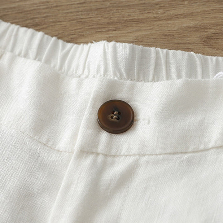 Damskie spodnie z szerokimi nogawkami i guzikami z szerokimi kieszeniami, z bawełny w jednolitym kolorze z Buddha Stones - image 9