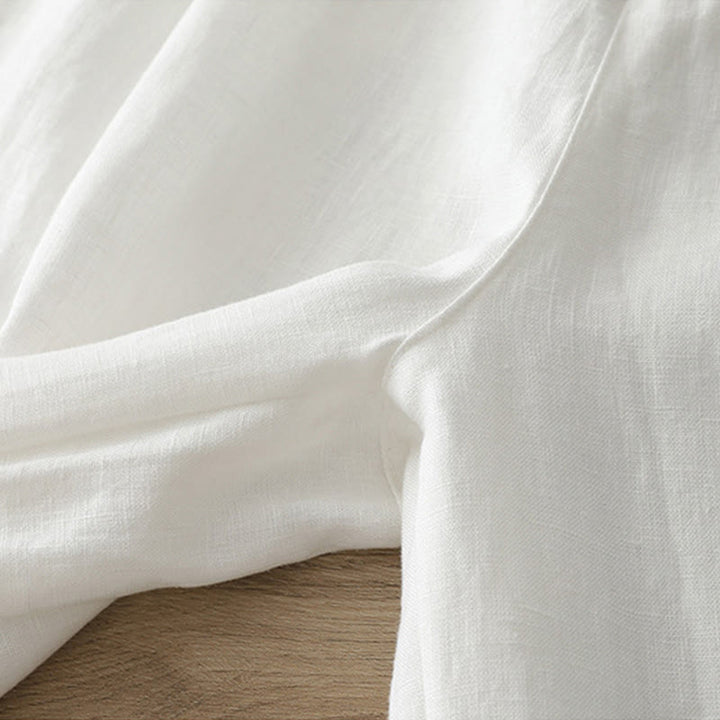 Damskie spodnie z szerokimi nogawkami i guzikami z szerokimi kieszeniami, z bawełny w jednolitym kolorze z Buddha Stones - image 14