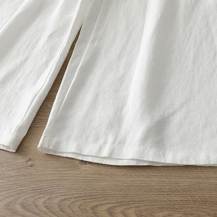 Damskie spodnie z szerokimi nogawkami i guzikami z szerokimi kieszeniami, z bawełny w jednolitym kolorze z Buddha Stones - image 15