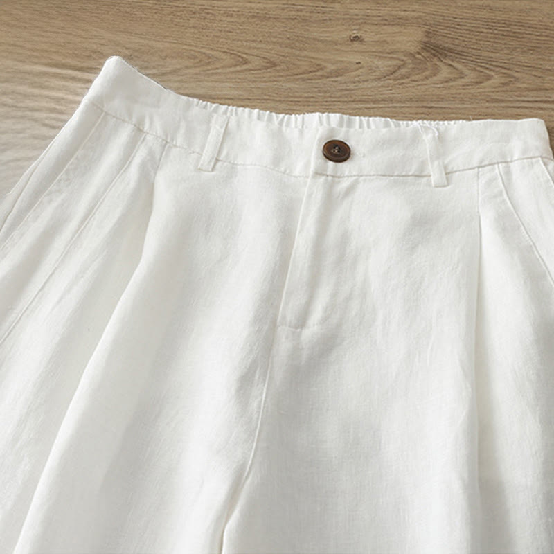 Damskie spodnie z szerokimi nogawkami i guzikami z szerokimi kieszeniami, z bawełny w jednolitym kolorze z Buddha Stones - image 7