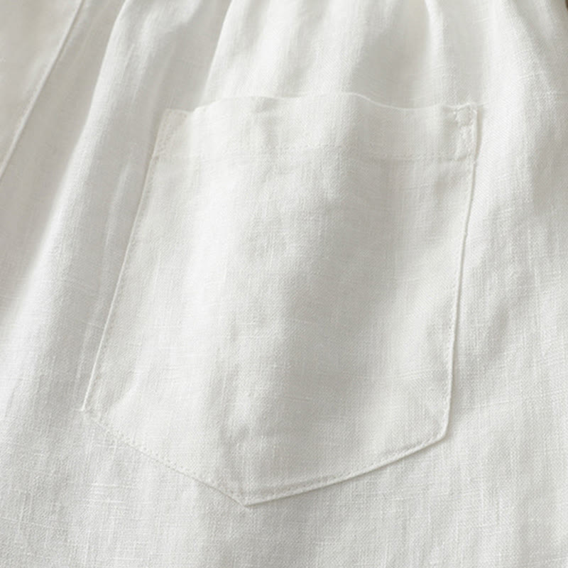 Damskie spodnie z szerokimi nogawkami i guzikami z szerokimi kieszeniami, z bawełny w jednolitym kolorze z Buddha Stones - image 12