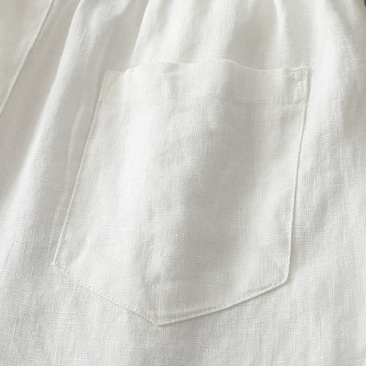 Damskie spodnie z szerokimi nogawkami i guzikami z szerokimi kieszeniami, z bawełny w jednolitym kolorze z Buddha Stones - image 12