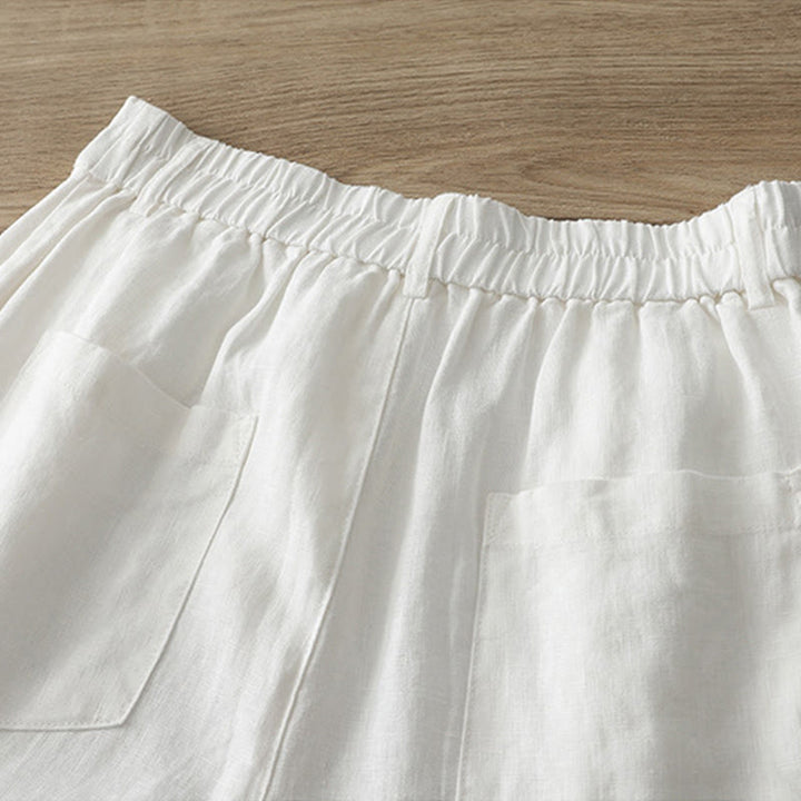 Damskie spodnie z szerokimi nogawkami i guzikami z szerokimi kieszeniami, z bawełny w jednolitym kolorze z Buddha Stones - image 8